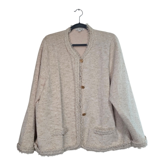 J. Crew Marled fringe-trim sweater lady jacket cream Preppy Neutral Quiet Luxury - Picture 2 of 12